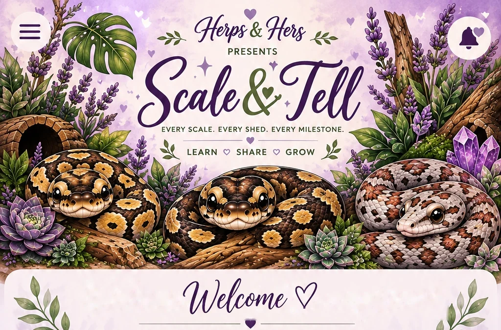 Approved illustrated Herps and Hers Scale and Tell header